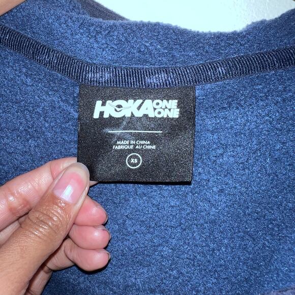 Hoka One One Blue Colorblock Quarter ZIp Wool Blend Hoodie Women's Size SX - Picture 3 of 7